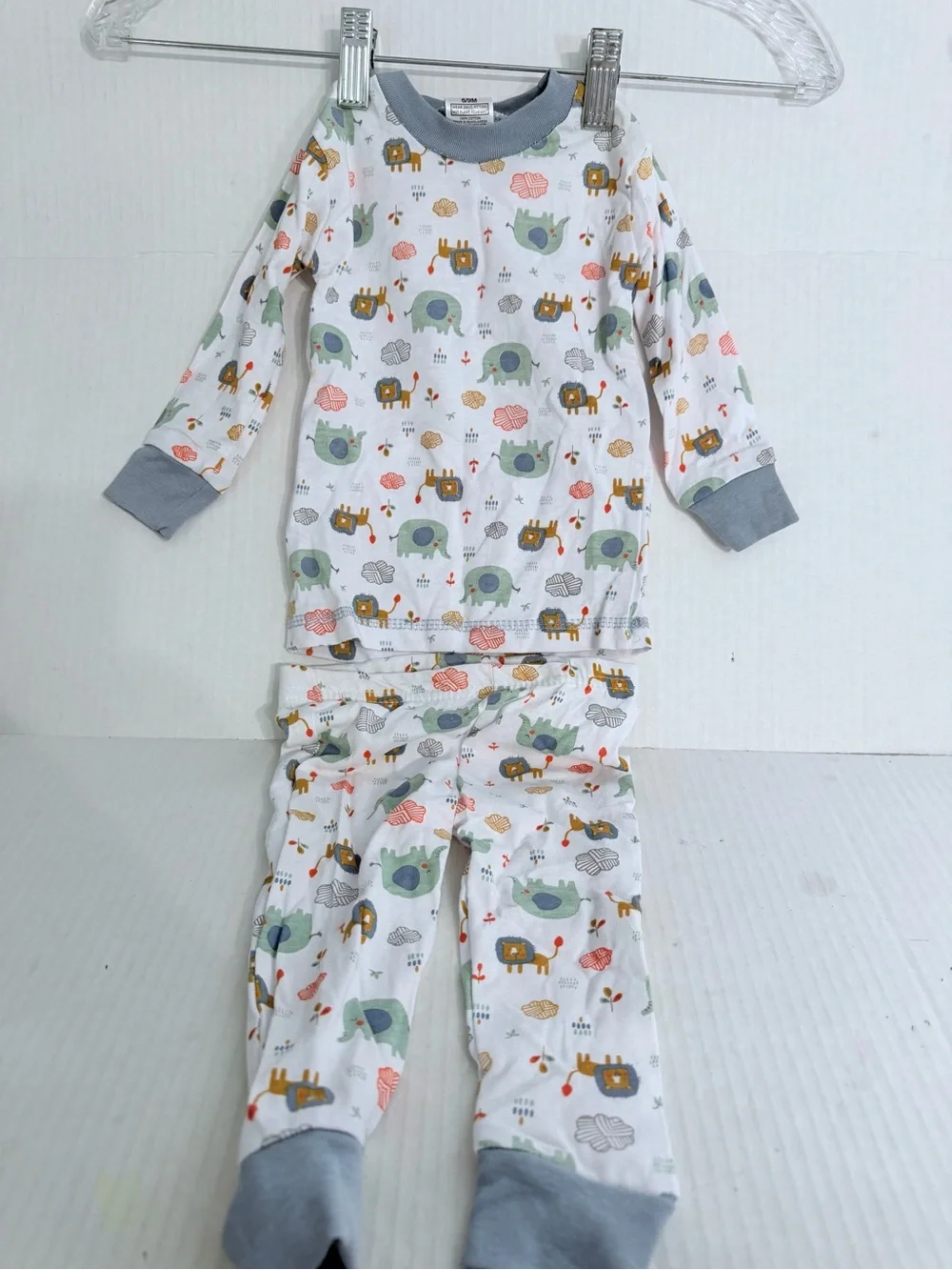 Giggles Infant Boys White Animal Print Pajama Set with Gray Trim